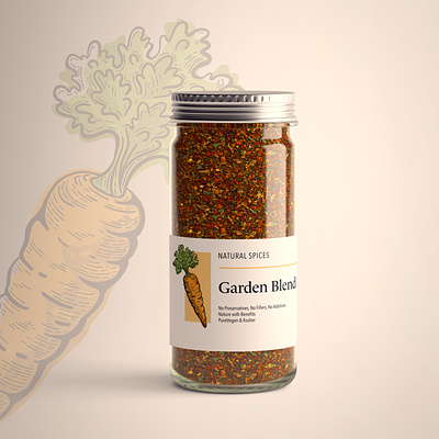 Natural Spices Label Design brand design brand identity branding carrot food label food packaging garden graphic design illustrated illustration illustration art jar label label design natural organic packaging packaging design product packaging spices