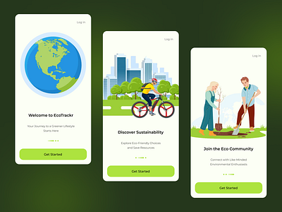 Boarding Screens app boarding boarding screens boardingscreens design earth eco ecofriendly get started getstarted green mobileapp screens ui uidesign uiux ux website