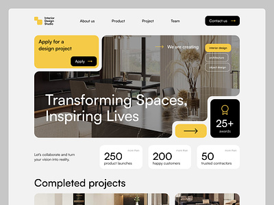 Website for interior design studio agency architecture company decoration furniture home home page interior interior agency interior design minimal room shape shapes ui ux web web design website yellow