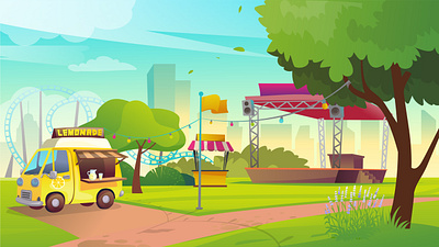 Festival Cartoon Background background cartoon entertainment fast food festival festive food truck free landscape music nature stage street food