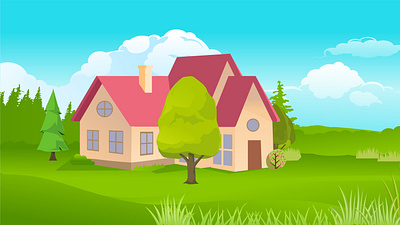 House Background Cartoon background cartoon fields free grass house landscape lawn sky