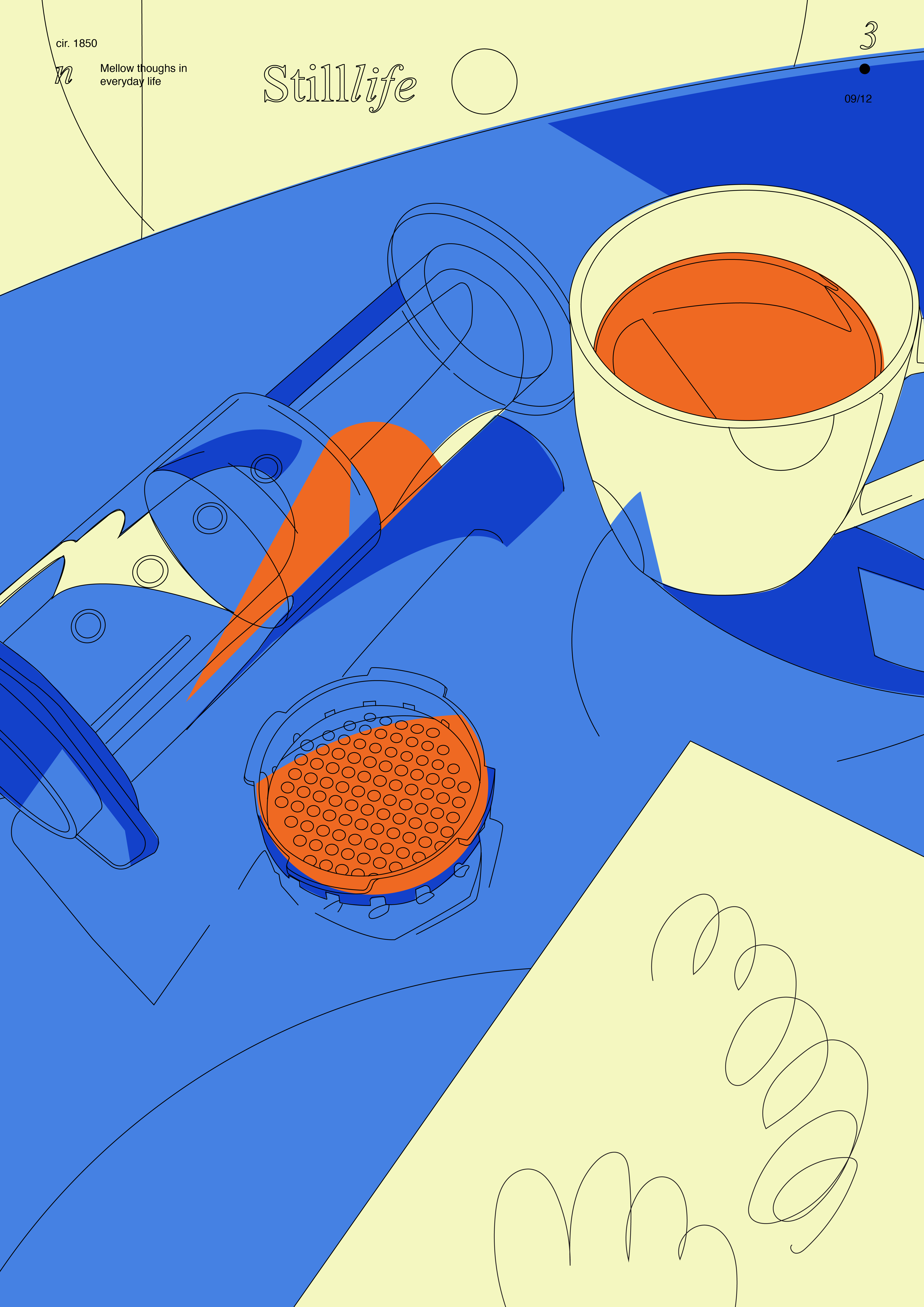Morning coffee & work abstract aeropress coffee collage composition design illustration laconic line art lines mellow minimal morning poster simple still life still life illustration