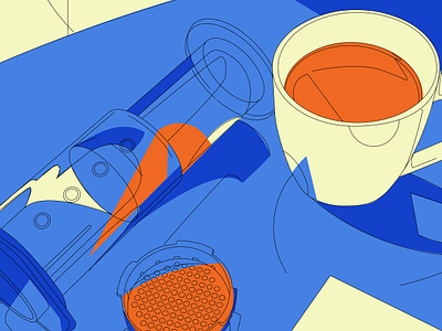 Morning coffee & work abstract aeropress coffee collage composition design illustration laconic line art lines mellow minimal morning poster simple still life still life illustration