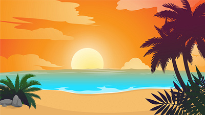 Sunset Cartoon Background background beach cartoon free palm summer sun sunset