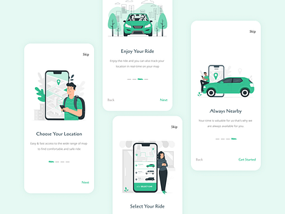 Onboarding Screens - Ride Booking App booking app cab booking app creative creative designs design designinspiration dribbble illustration intro screens onboarding onboarding screens panda prolifics ride booking app ride sharing app ui ui design uiux user interface ux welcome screens