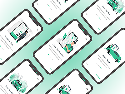 Onboarding Screens - Illustrations booking app cab booking app creative creative designs design designinspiration dribbble illustration intro screens onboarding onboarding screens panda prolifics ride booking app ride sharing app ui ui design uiux user interface ux welcome screens