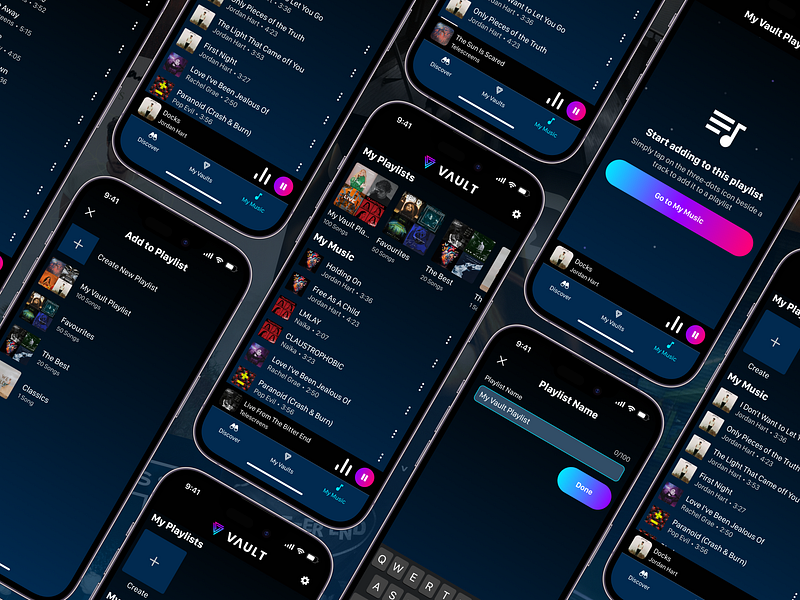 Vault Music - Playlists app app design app feature artwork clean design digital design feature graphic design music app playlists product product design simple ui ui design user interface user interface design ux ux design