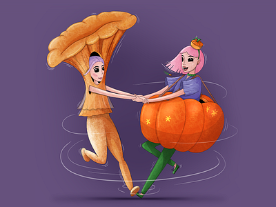 Pumpkin and mushrooms autumn child illustration dance girl graphic design illustration magazine illustration mushroom procreate pumpkin
