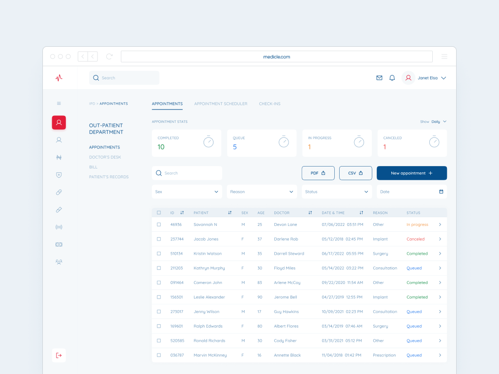 Medicles animation appointment branding dashboard department design filters hospital interaction logo medical motion notification patient records scheduling search table ui ux