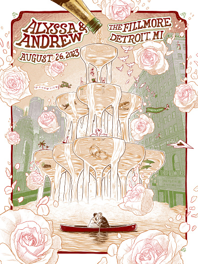 Wedding Poster champagne detroit fillmore gig poster illustration marriage poster screen print show poster wedding