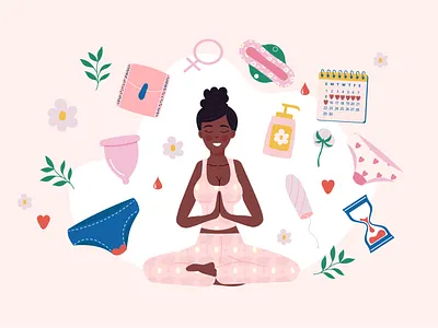 Menstruation period flat design concept with African American african american body calendar concept cup cycle flat gynecology illustration menstruation pad period pms poster stomachache tampon woman