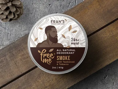 Label design for the men's natural dry deodorant brown deodorant drawing dry flat art graphic design illustration label male man natural smoke tobacco wood