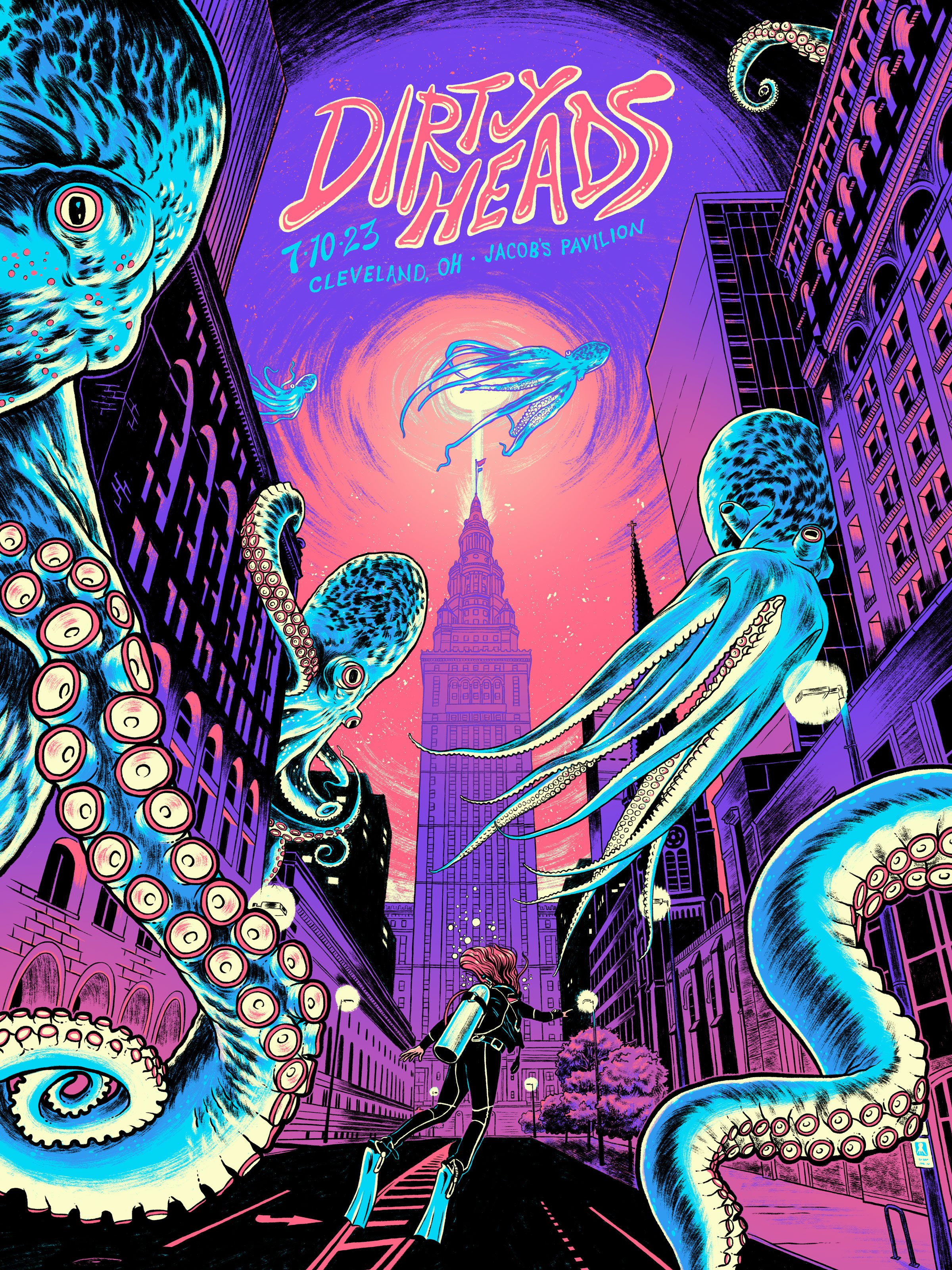 Dirty Heads - Cleveland, OH city cleveland dirty heads diver gig poster illustration octopi octopus ohio poster screen print show poster