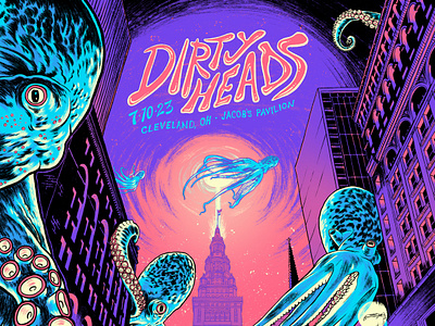 Dirty Heads - Cleveland, OH city cleveland dirty heads diver gig poster illustration octopi octopus ohio poster screen print show poster