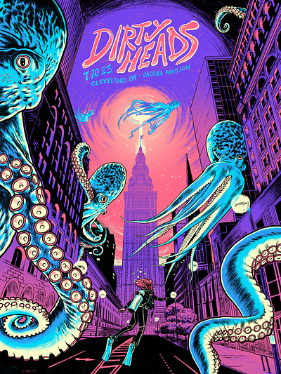 Dirty Heads - Cleveland, OH city cleveland dirty heads diver gig poster illustration octopi octopus ohio poster screen print show poster