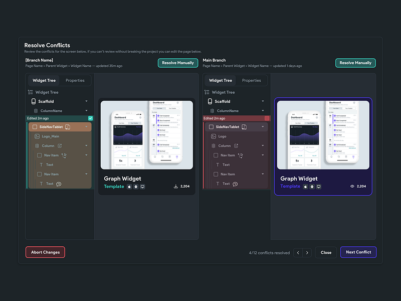 FlutterFlow Branching (Resolve Conflicts) branch branching compare comparison flutterflow git branch