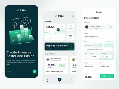 Mobile Invoicing App app cards clean fireart illustration ios light mobile ui ux