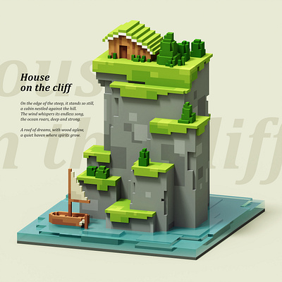 House on the cliff blender house isometric voxel voxelart