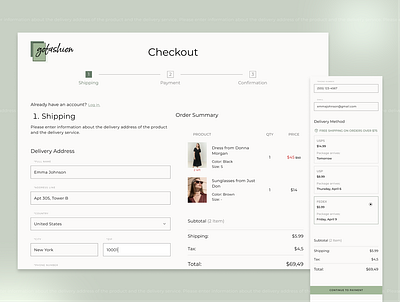 Checkout page for clothes store website uiux design web site