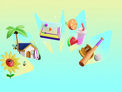 Apple App Store Holiday Series - Summer 3d 3d design apple application baseball branding bright c4d character cinema4d design environment fun house icon illustration summer sun textures