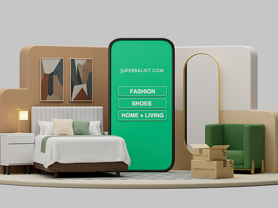 Takealot Ultimate Checkout - Superbalist 3d 3d room aesthetic bed bedroom c4d character cinema 4d cinema4d creative design environments fun green illustration layout light maya mirror room