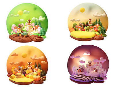 Four seasons on the farm agricultural agriculture autumn christmas countryside fall farm farming field harvest harvest festival icon icon set icons illustration rural spring summer vector winter
