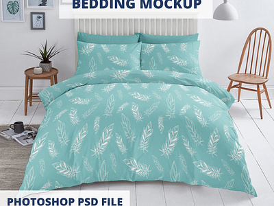 Bedding Mockup - Photoshop PSD File bed mockup bedding bedding duvet bedding mockup bedding psd bedding psd template bedding template creativewity duvet pillows sherazt sherazt.com