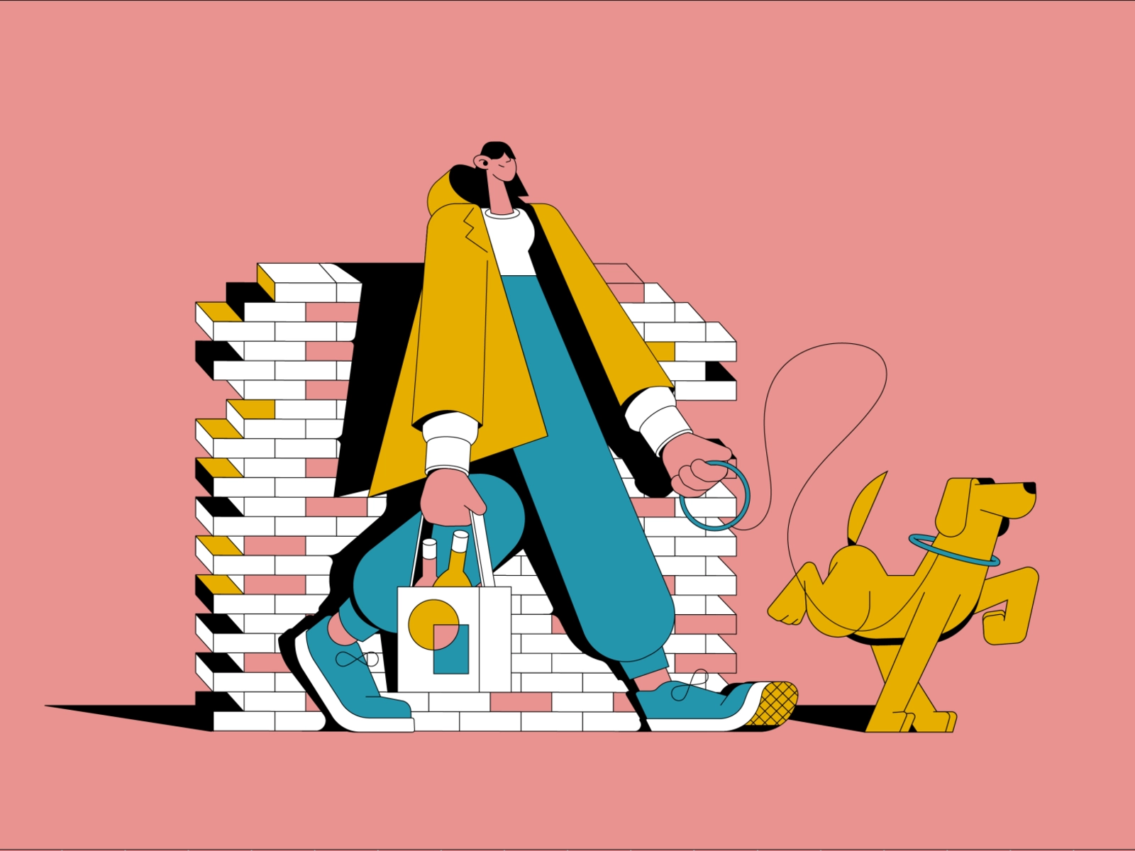 Dog Walker arcade studio cartoon character digital dog folioart illustration vector