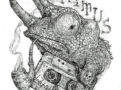 Chameleon artprint blackwhite branding design drawing illustration ink merchandise sketch