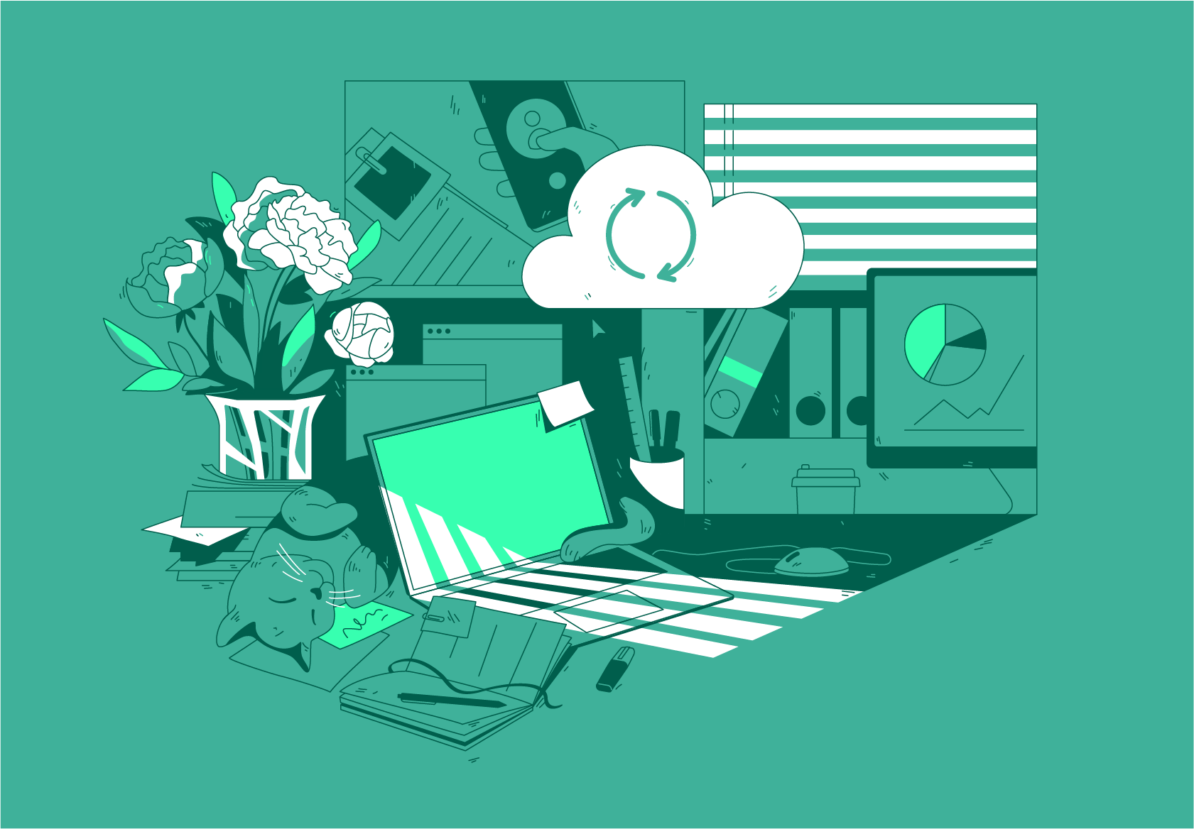 Hybrid work cat design graphic design illustration vector web design workflow