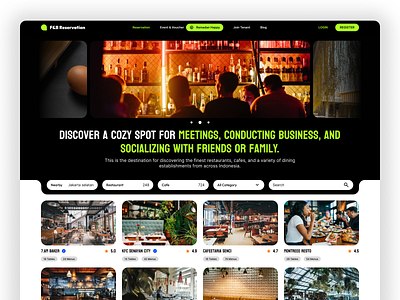 F&B Reservation Platform bar booking cafe destination event fb food and beverage foods hotels motion graphics platform reservations touring travel ui website