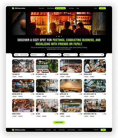 F&B Reservation Platform bar booking cafe destination event fb food and beverage foods hotels motion graphics platform reservations touring travel ui website