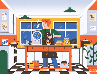 Cooking character digital editorial folioart food home illustration lifestyle michael driver