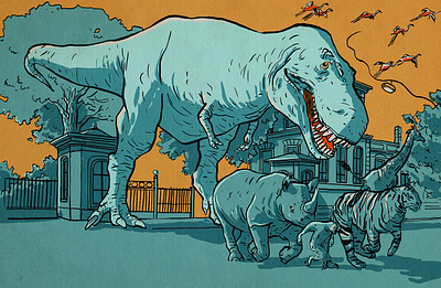 T-Rex Escape animals digital dinosaur drawing editorial folioart illustration line zoo