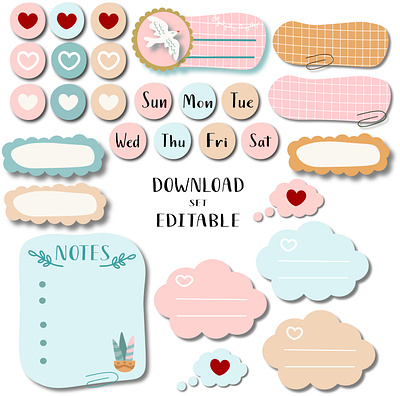 Notes stickers for planner daily goals graphic design notes planner sunday