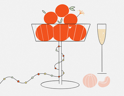 Champagne champagne christmas glass holiday illustration leaves lights mandarines new year oranges
