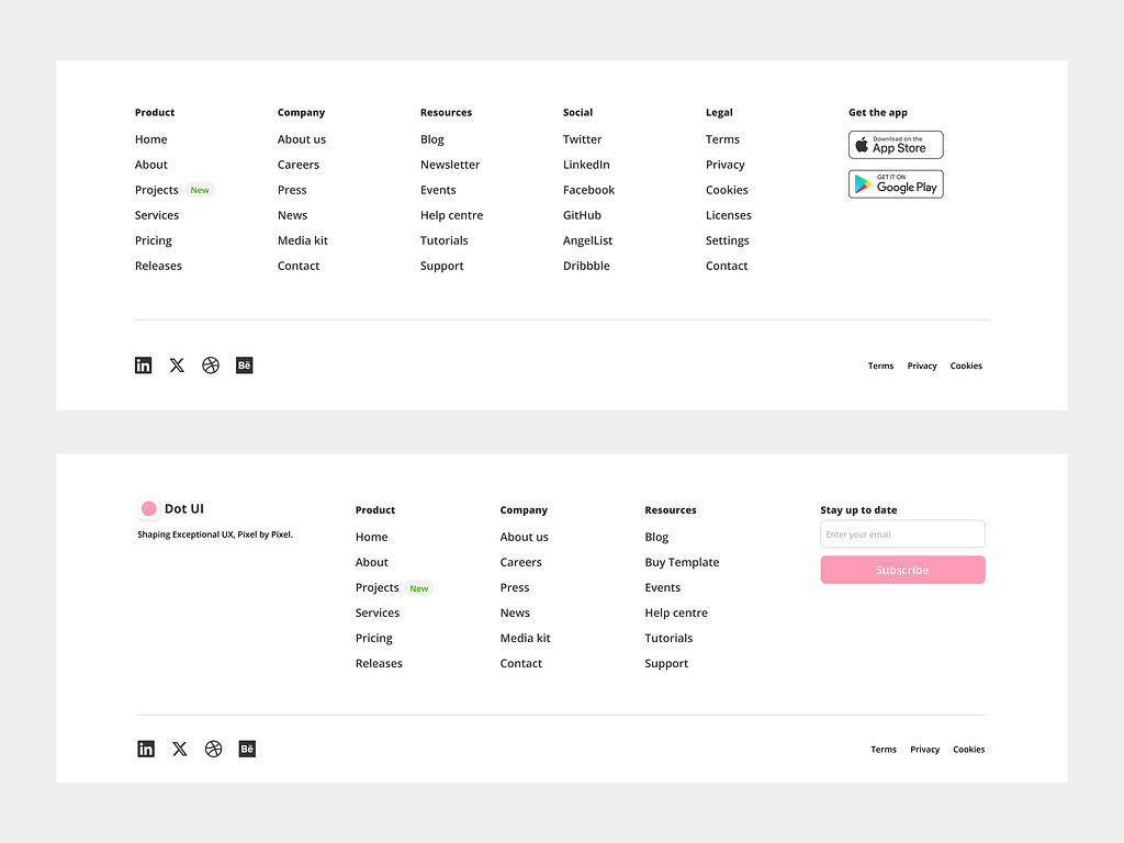 Footers - Dot UI by Ahmet Loca on Dribbble