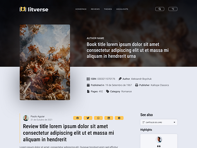 Litverse — A book database website app blog book creative digital library interactive modern post review ui ux web