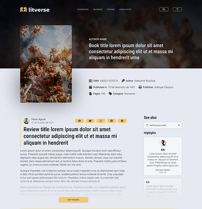 Litverse — A book database website app blog book creative digital library interactive modern post review ui ux web