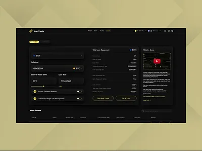 Smart Vaults & Loans Web3 Concept - Quick Loan UI UX Dashboard ai collateral crypto crypto loan dark dashboard extej finance financial app fintech hyip investments loan loans saas ui ux vaults web app web design web3