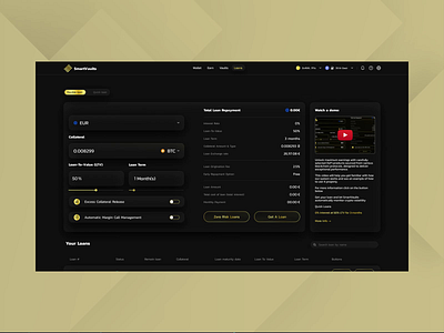 Smart Vaults & Loans Web3 Concept - Quick Loan UI UX Dashboard ai collateral crypto crypto loan dark dashboard extej finance financial app fintech hyip investments loan loans saas ui ux vaults web app web design web3