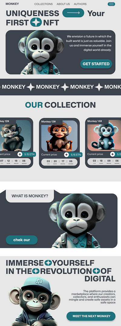 monkey - целевая страница NFT branding design figma graphic design typography ui ux приложение