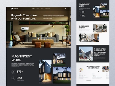 Comfy - Interior Landing Page Design 🏡 dark landing page figma design furniture landing page home decor design interior design interior landing page design landing page landing page design modern website property landing page design property website design real estate design real estate landing page ui uiux web ui landing page website website design