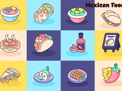 Mexican Food Icons illusration cartoon cartoon character cartoon illustration design gastronomy illustration illustration art mexican mexican food mexico