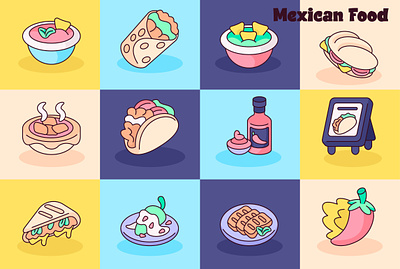 Mexican Food Icons illusration cartoon cartoon character cartoon illustration design gastronomy illustration illustration art mexican mexican food mexico