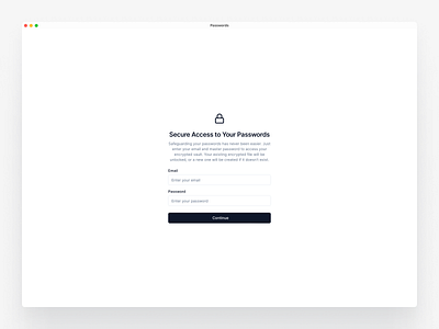Password Manager App Authentication Page - Light app authentication button design desktop desktop app features input light login mac macos password password manager password manager app passwords sign in sign up ui ux