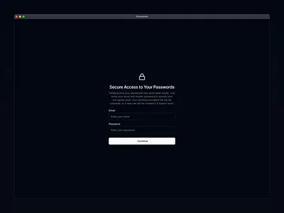 Password Manager App Authentication Page - Dark app authentication button dark design desktop desktop app features input login mac macos password password manager password manager app passwords sign in sign up ui ux