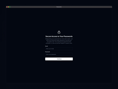 Password Manager App Authentication Page - Dark app authentication button dark design desktop desktop app features input login mac macos password password manager password manager app passwords sign in sign up ui ux