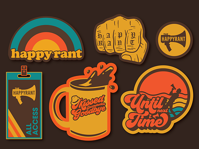 Happy Rant Sticker Pack access pass coffee fight fist happy rant megaphone rainbow retro stickers