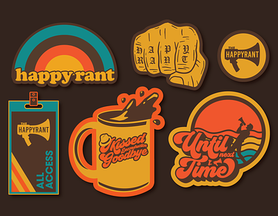 Happy Rant Sticker Pack access pass coffee fight fist happy rant megaphone rainbow retro stickers